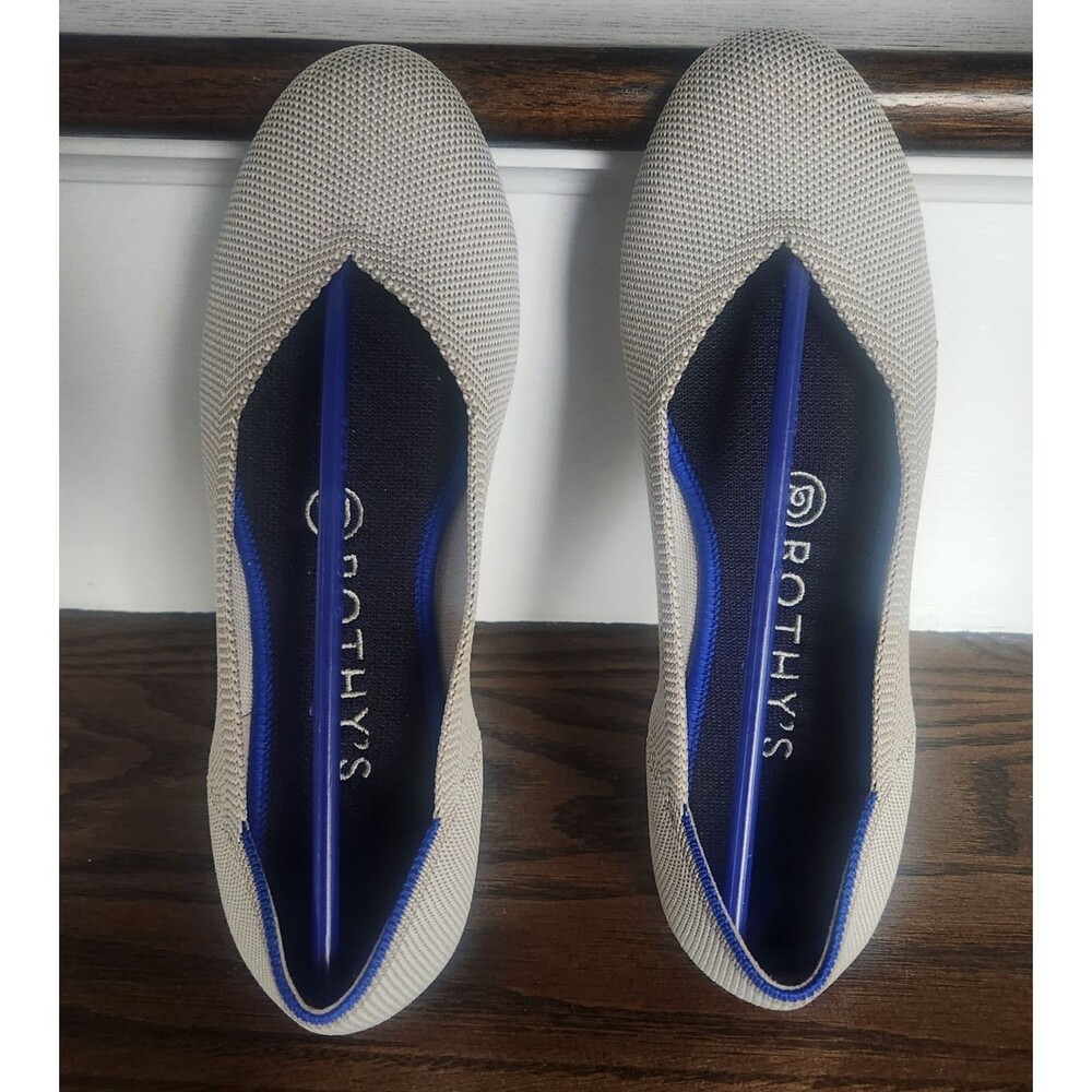 NIB Rothys The Daily Round Toe Flat RARE RETIRED COLOR-Size 7-Flax Birdseye Grey